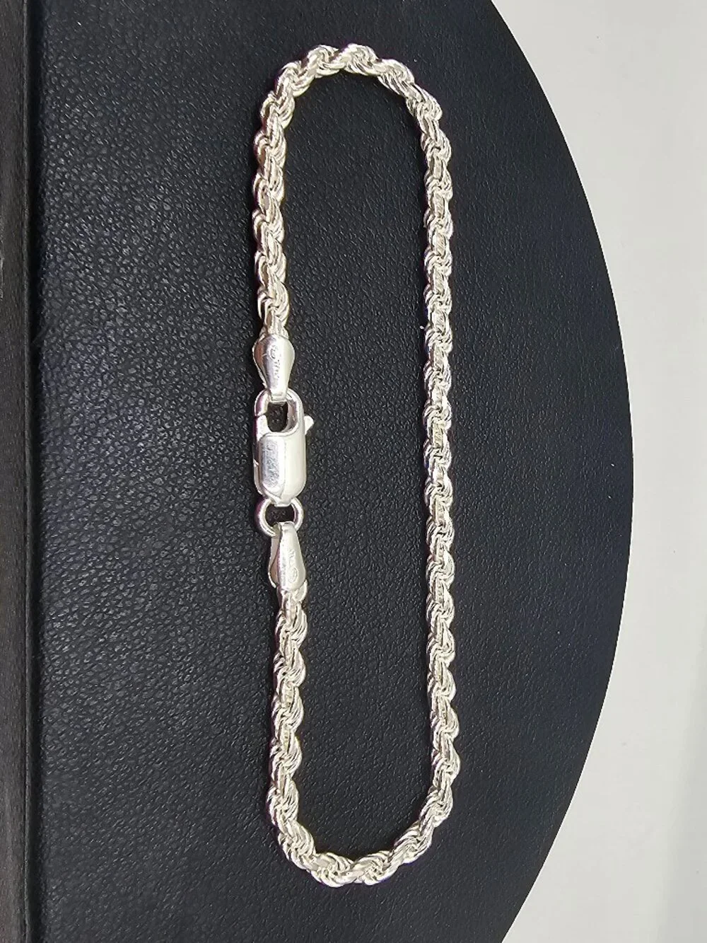 Sterling Silver 925 High Polished Diamond Cut Rope Bracelet 2.8mm 8 inches